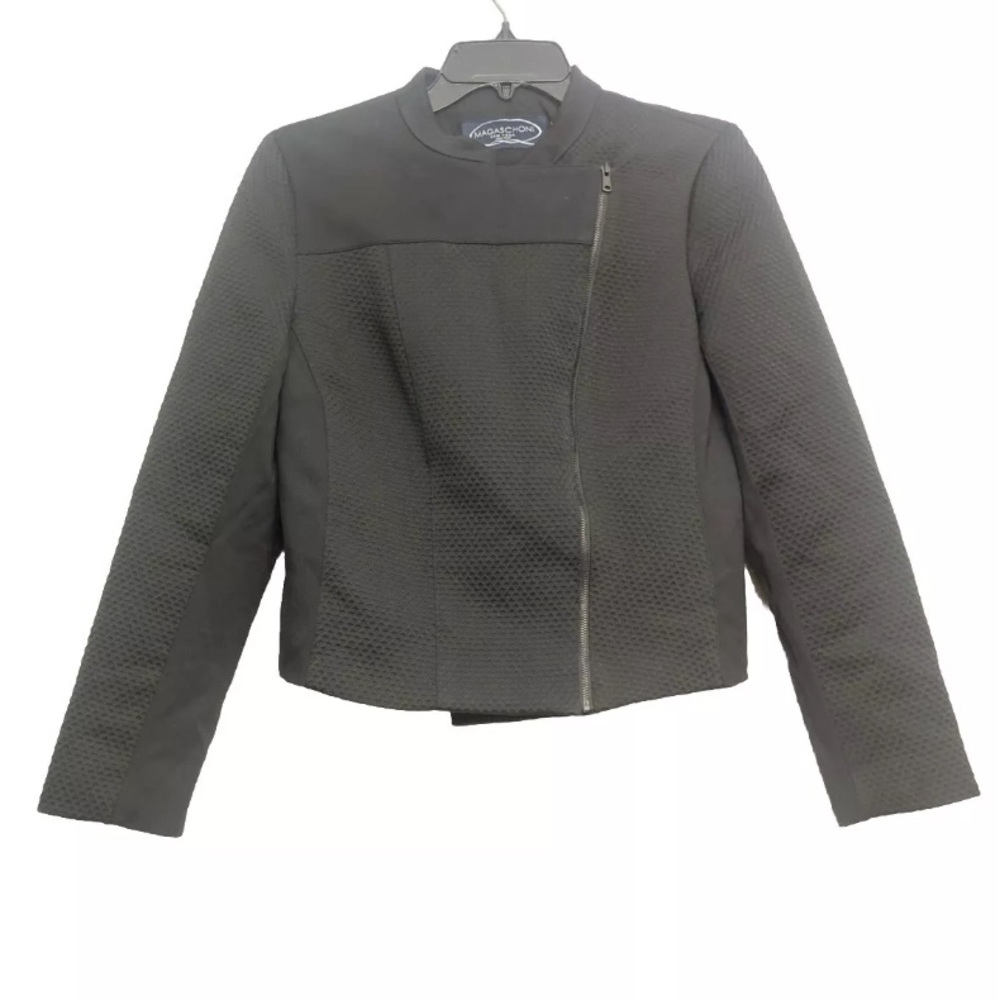 Magaschoni New York Black Streetwear Fall Cropped Womens Moto Jacket Size 4 NEW
